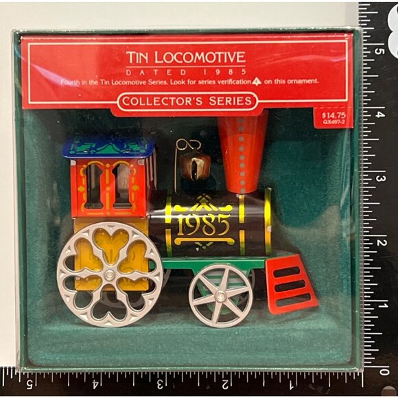 NIP 1985 HALLMARK KEEPSAKE ORNAMENT QX497-2 TIN LOCOMOTIVE TRAIN WHEELS BELL - Picture 2 of 8